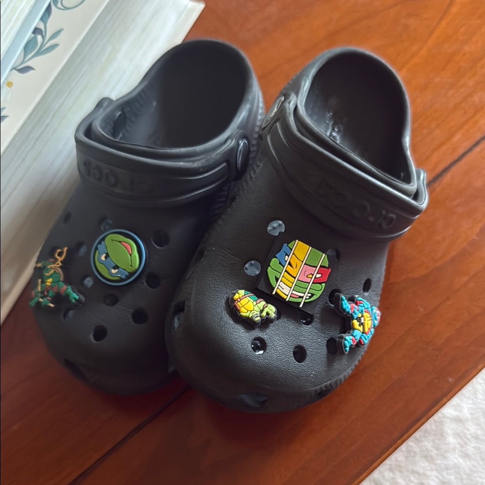 Kids Black Clogs with Fun Charms